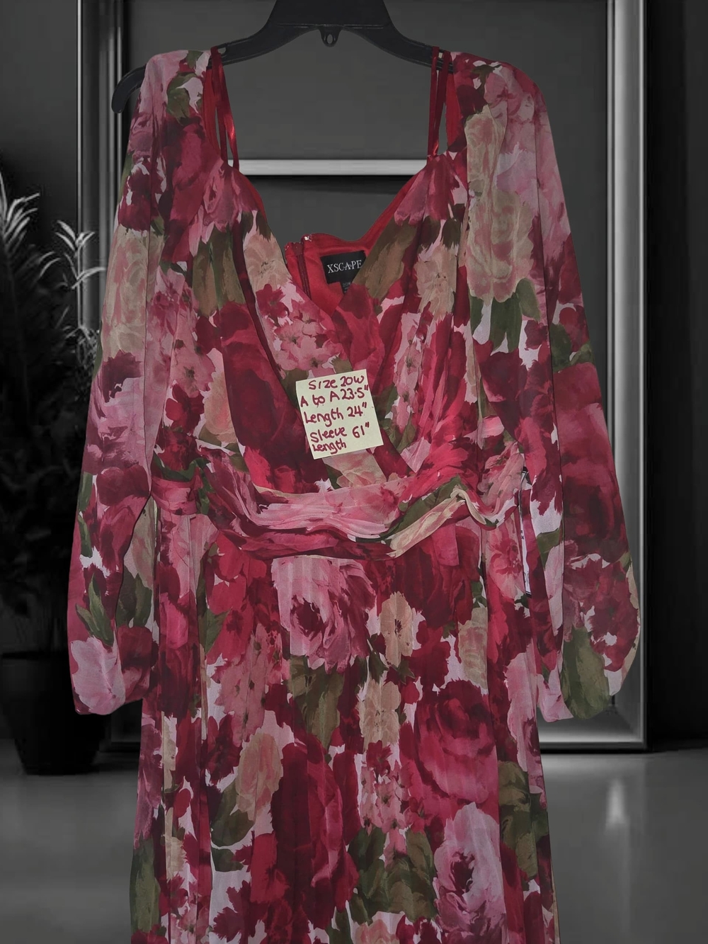 Xscape Plus Size Floral Pleated Maxi Off-The-Shoul Red Olive 20W Dress - Picture 14 of 16
